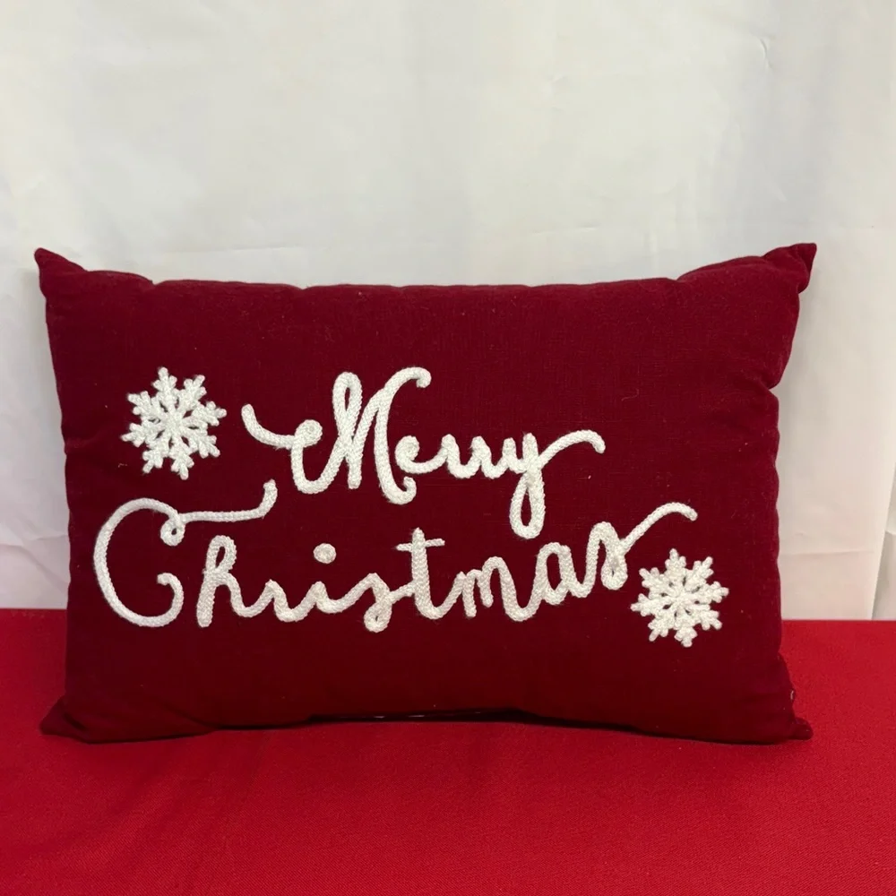 Festive Red Merry Christmas Pillow 18x12x5